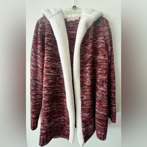 Crave Fame- Burgundy and White Knit Cardigan